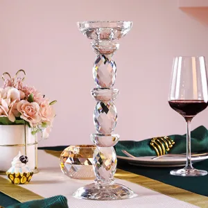 Elegant European crystal glass candle holder for romantic wedding table decor