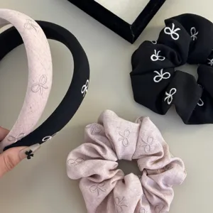 Cerchietto Spugna Fiocco Ricamato Coreano Retrò Dolce Fascia per Capelli in Tessuto Elastico per Capelli Donna Accessori