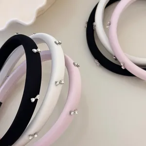 Diademas acolchadas elegantes con lazos de pedrería en negro, blanco y rosa para mujer