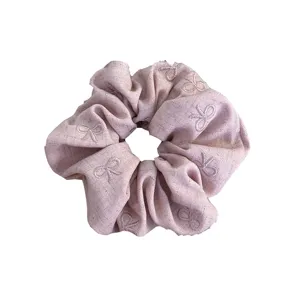 Elegante scrunchie rosa con fiocco ricamato per donna elastico capelli stile retrò