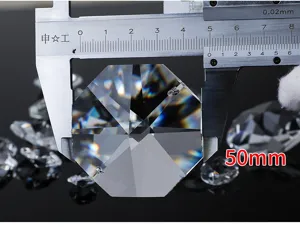 Κρυστάλλινη οκτάγωνη χάντρα 50mm διπλή τρύπα διαφανές γυάλινο μενταγιόν για φωτισμό