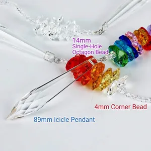 Decorative K9 crystal chandelier pendants with 89mm icicle and octagonal beads