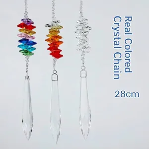 Set of three 28cm K9 crystal suncatcher hanging decorations with rainbow prism beads
