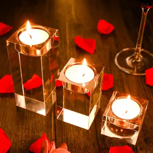 Crystal Candle Holder Square Pillar Aromatherapy Candle Cup Transparent Champagne Gray Colorful Home Decor Wedding Party