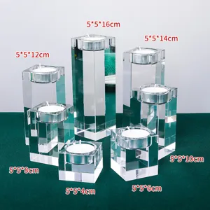 Crystal candle holder set clear glass pillar candlestick for home decor wedding party