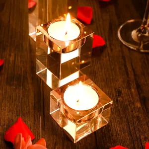 Crystal cube candlestick holder for tealight scented candles romantic table decor wedding.