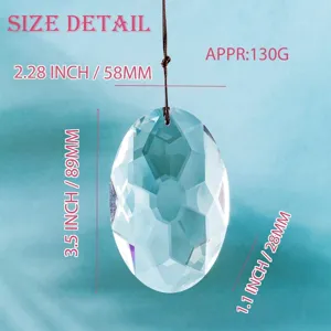 Faceted oval AB crystal prism pendant suncatcher with 3.5 inch length detail