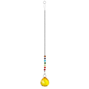 Attrape-soleil chakra en cristal avec grande boule jaune facettée et chaîne argentée