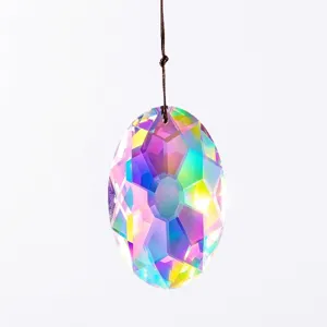 Iridescent AB crystal suncatcher pendant with multifaceted prism design for garden decor