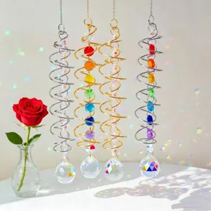 Spiral Crystal Suncatcher Wind Chime Stabilizer Stainless Steel Rainbow Beads Prism Ball Hanging Decoration For Home Garden Decor