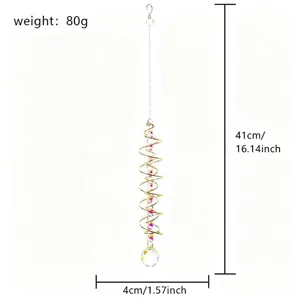 Spiral crystal wind chime stabilizer suncatcher with dimensions and 80g weight detail