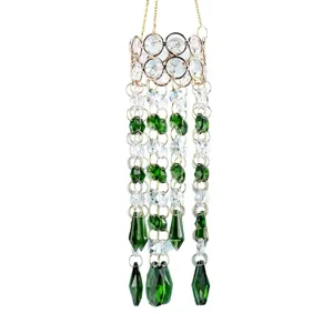 Hanging green crystal sun catcher ornament for indoor window and outdoor garden decor