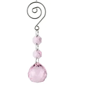 Pink K9 crystal hanging ornament with faceted sphere and spiral hook for home decor