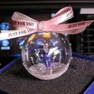 Elegant crystal ball car ornament with faceted star and pink Just For You ribbon bow