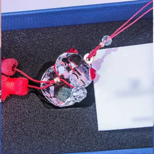 Crystal lucky cat car hanging ornament with red tassel and faceted beads decoration