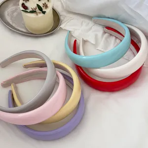 French Style High Top Wide Edge PU Leather Sponge Padded Headband Korean Minimalist Solid Color Hair Hoop For Women Daily Hair Accessory