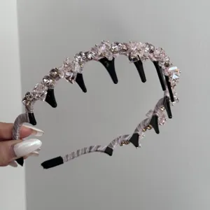 Elegant lavender satin pleated headband with sparkling rhinestones and hair clips