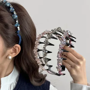 Korean Retro Rhinestone Headband With Teeth Non-Slip Full Rhinestone Hair Band For Women Light Luxury Versatile Thin Head Hoop Jewelry Hair Accessories