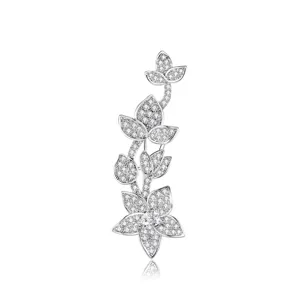 Broche en Cuivre Zirconia Forme de Fleur et Feuille pour Hommes Femmes Élégant Luxe Léger Haute Qualité Épingle à Bijoux