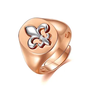 Retro Men's Signet Ring With Fleur-de-lis Relief Two-Tone Electroplated Copper Zirconia Hip Hop Jewelry Band Ring