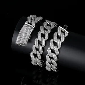 Lujoso collar de cadena cubana gruesa para hombre con pavé completo de circonitas