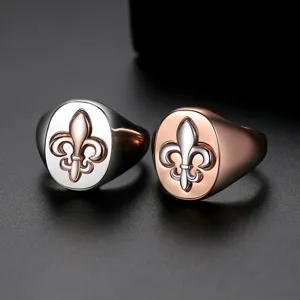 Vintage hip-hop men's signet rings featuring two-tone gold plated fleur-de-lis designs