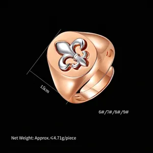 Vintage two-tone rose gold copper signet ring with fleur-de-lis emblem for men