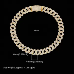 Collar de cadena cubana de oro con piedras CZ para hombres, longitud de 46 cm.