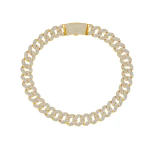 Collar de eslabones cubanos de oro con circonitas para hombre estilo hip hop