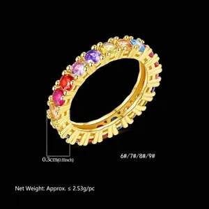 Gouden hiphopring met regenboogzirkonia voor heren, breedte 0,3 cm
