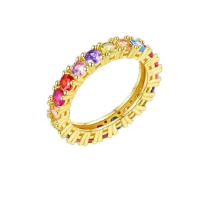 Elegante gouden regenboog eternity ring met kleurrijke zirkonia steentjes voor dames heren