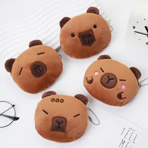 Cute Cartoon Capybara Plush Coin Purse Embroidered Mini Animal Wallet Bag Charm Pendant With Metal Ball Chain For Kids Women