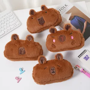 Capybara Plush Pencil Case Large Capacity Cartoon Animal Stationery Bag Cute Water Pig Soft Pouch For Students School Kids Storage