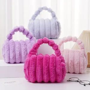 Mode Vertikale Streifen Plüsch Handtasche Für Damen Süße Kunstkaninchenfell Weiche Tragetasche Winter Vielseitige Umhängetasche