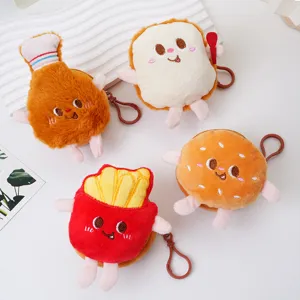Cartoon Voedsel Pluche Portemonnee Creatieve Burger Frietjes Drumstick Toast Vorm Mini Portemonnee Hanger Sleutelhanger