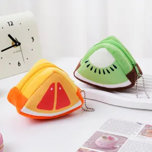 Portamonete triangolari in peluche con design vivace di arancia e kiwi