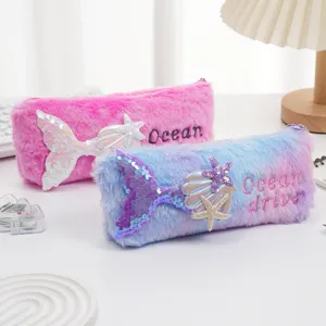 Estuches de felpa con lentejuelas de sirena en rosa y degradado púrpura