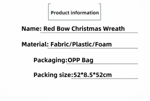 Spécifications du couronnes de Noël avec nœud rouge montrant taille et matériaux
