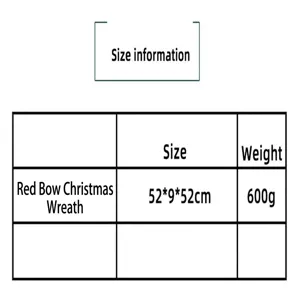 Tableau des tailles détaillé pour décoration de couronne de Noël à nœud rouge 52cm