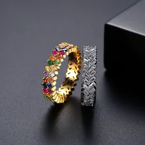 Elegante dubbele rij regenboog zirkonia en zilveren ringen voor dames set