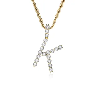 Collar Con Colgante De Letra Inicial De Circonia Hiphop Iced Out Cadena De Cuerda Chapada En Oro Joyería Street Para Hombre Mujer