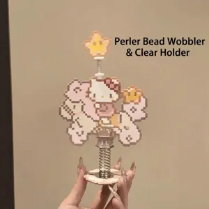 DIY pixel bead rocking toy stand with metal spring and Hello Kitty character design