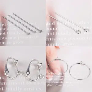 Kit di componenti per gioielli fai-da-te in argento con chiodini a T, asole, clip e cerchi