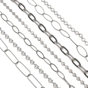 Variedad de cadenas de acero inoxidable de varios estilos para la creación de joyas DIY