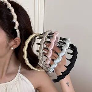 Simple Satin Thickened Wavy Headband For Women High Cranial Top Reverse Insert Comb Hairband Anti-Slip Wavy Hair Accessories For Face Washing