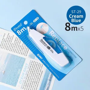 Close-up detail of the ST-29 creamy blue refillable correction tape with 8m length
