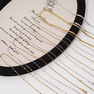 Various 304 stainless steel necklace chains for DIY jewelry making in gold and silver.
