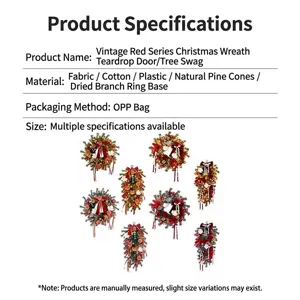 Vintage red Christmas wreaths and teardrop swags collection for holiday door decor
