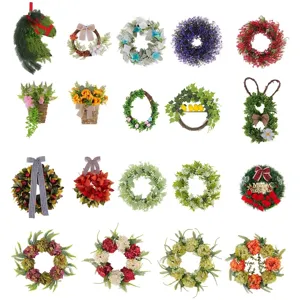 Various artificial floral and leaf wreaths for festive Christmas and home wall decoration