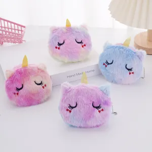 Simpatica Portamonete in Peluche a Forma di Unicorno per Bambini Mini Custodia per Auricolari Arcobaleno Piccolo Portafoglio con Cerniera